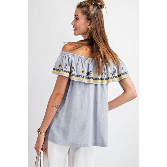 Common embroidered off the shoulder cotton, Mexican Aztec blouse small - Picture 2 of 7